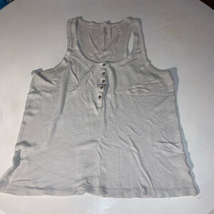 Women's Aerie White Waffle Knit Henley Tank Top XL